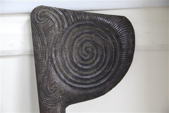 A Maori carved hardwood tewhatewha club, New Zealand, 59in.